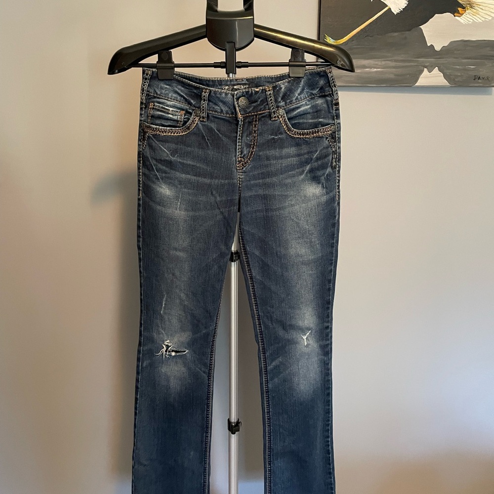 Silver Jeans Dark Wash Suki mid baby boot Jeans